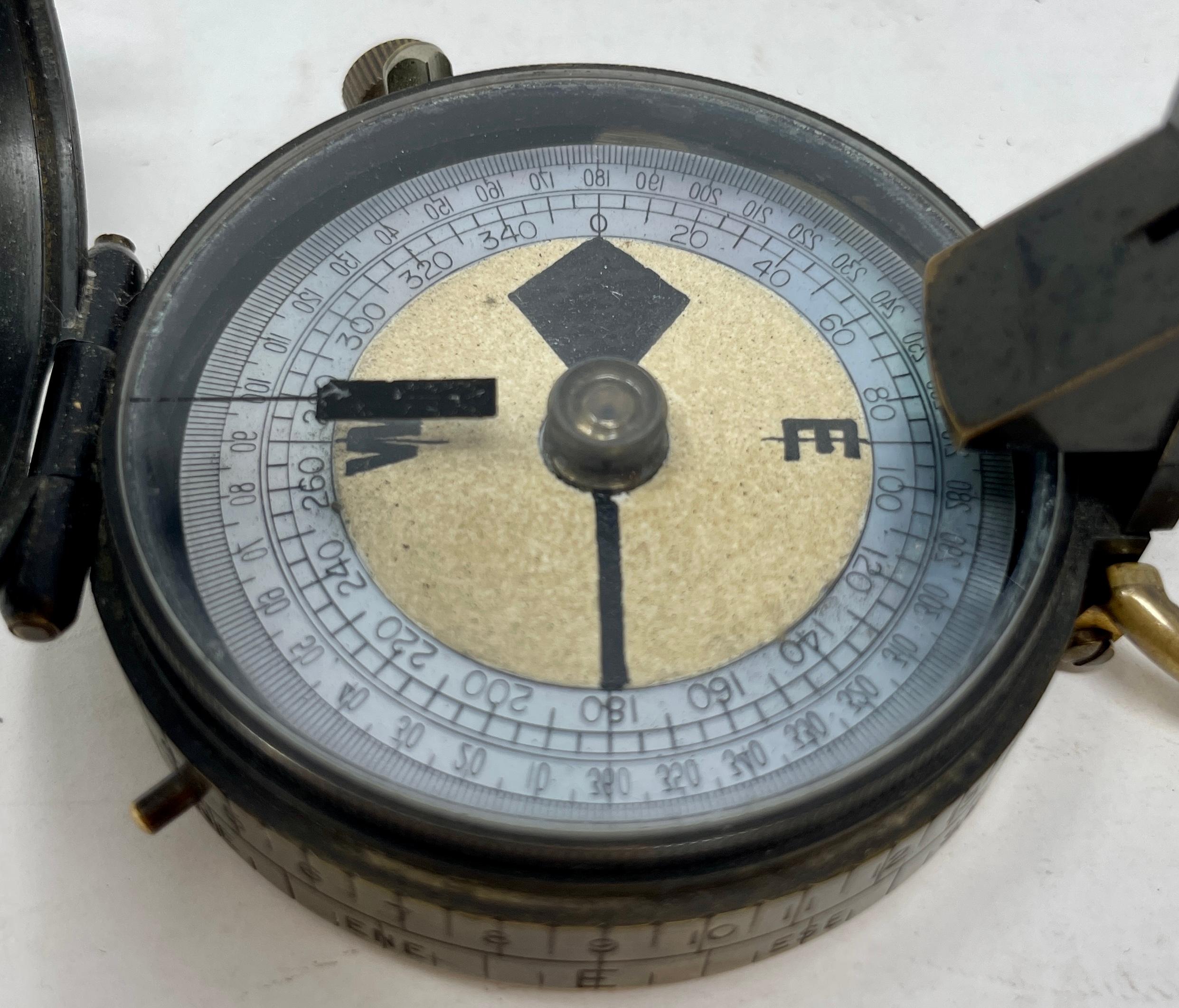 Brass Antique English Military Short & Mason LTD Prismatic Compass in Case c. 1920-30