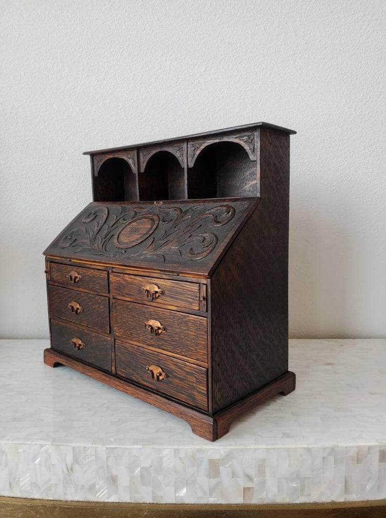 Arts and Crafts Antique English Miniature Salesman Sample Bureau Desk For Sale