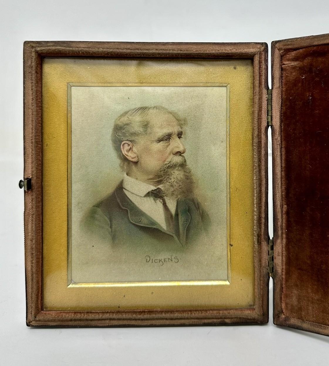 British  Antique English Miniature Watercolor Male Portrait of Charles Dickens 1812-1870 For Sale