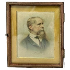  Antique English Miniature Watercolor Male Portrait of Charles Dickens 1812-1870