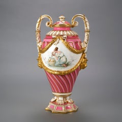 Antique English Minton Classical Hand Painted & Gilt Porcelain Covered Urn 19thC