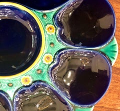 Antique English Minton Cobalt Blue Oyster Plate, Large Cracker Well, circa 1875