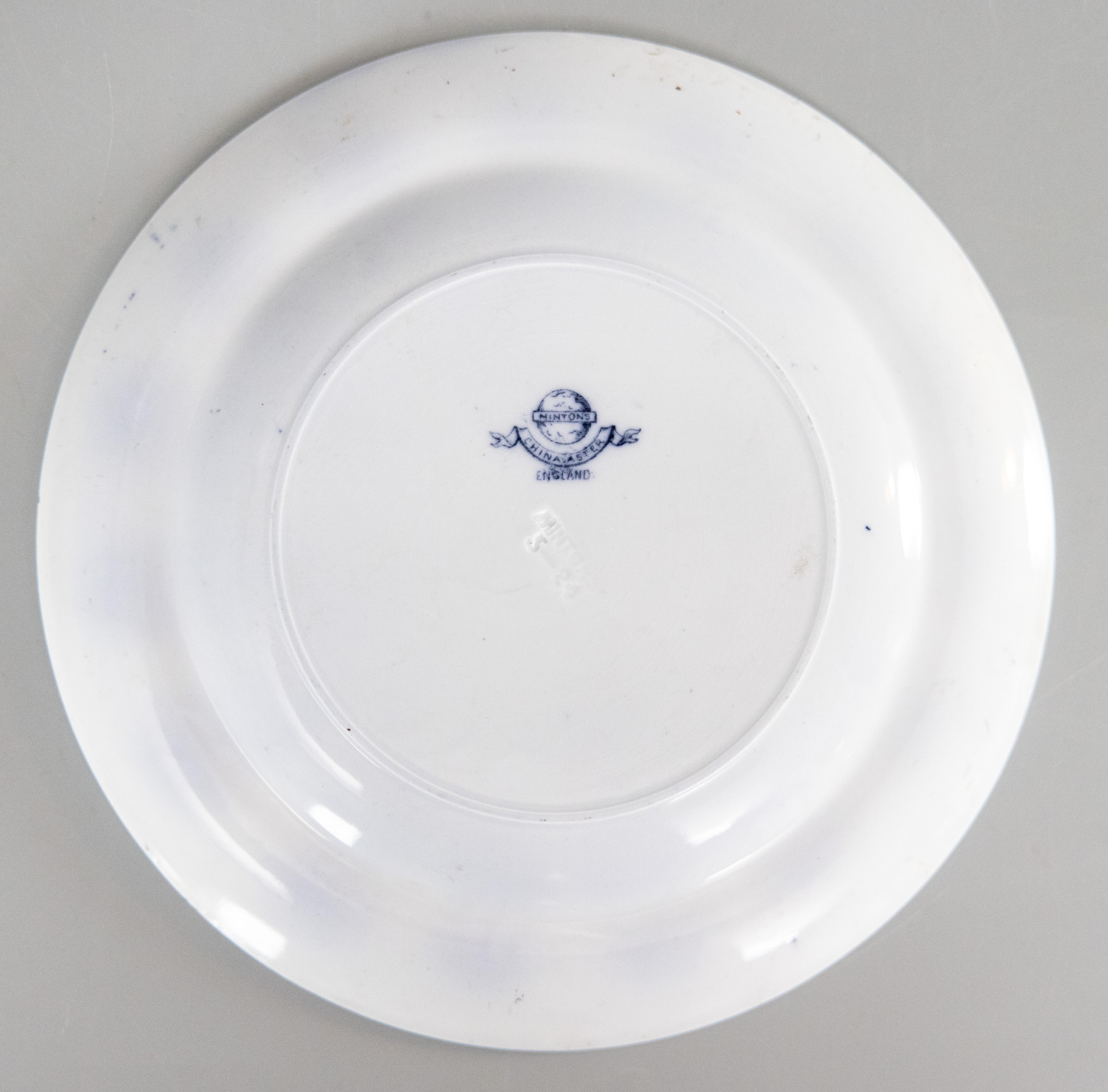 19th Century Antique English Minton Flow Blue Transferware Floral Porcelain Plate, c. 1880 For Sale