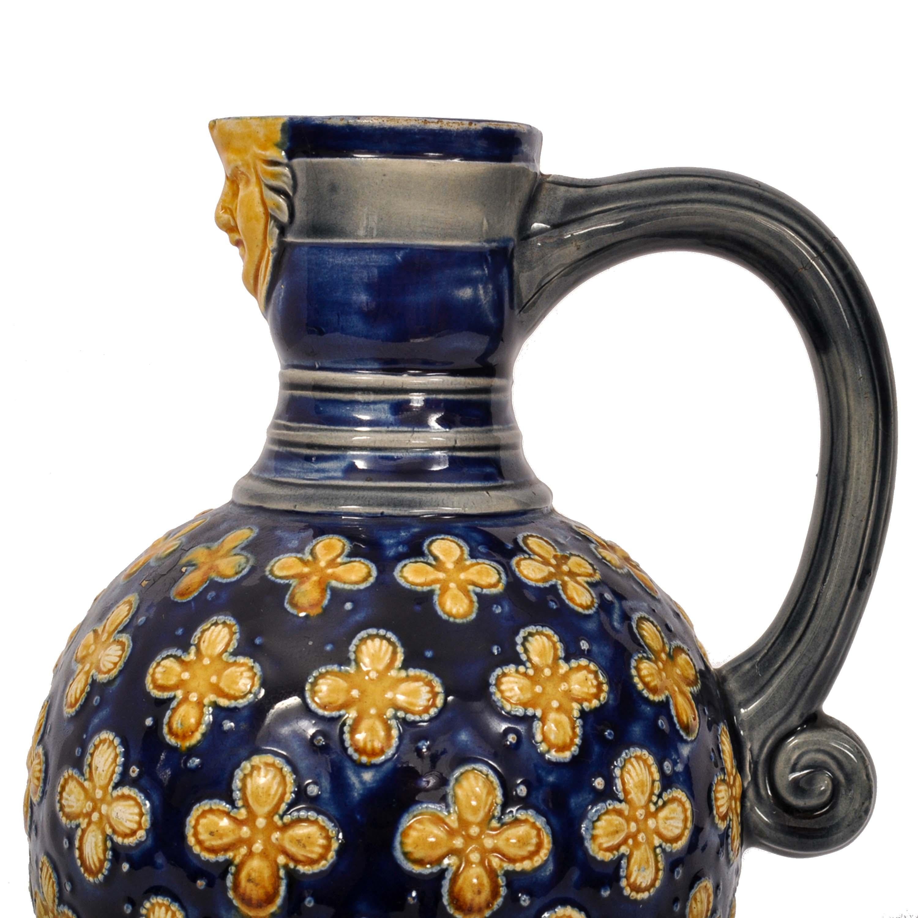 Antique English Minton Majolica Pottery Blue Pottery Beer Jug Pitcher 1870 For Sale 2