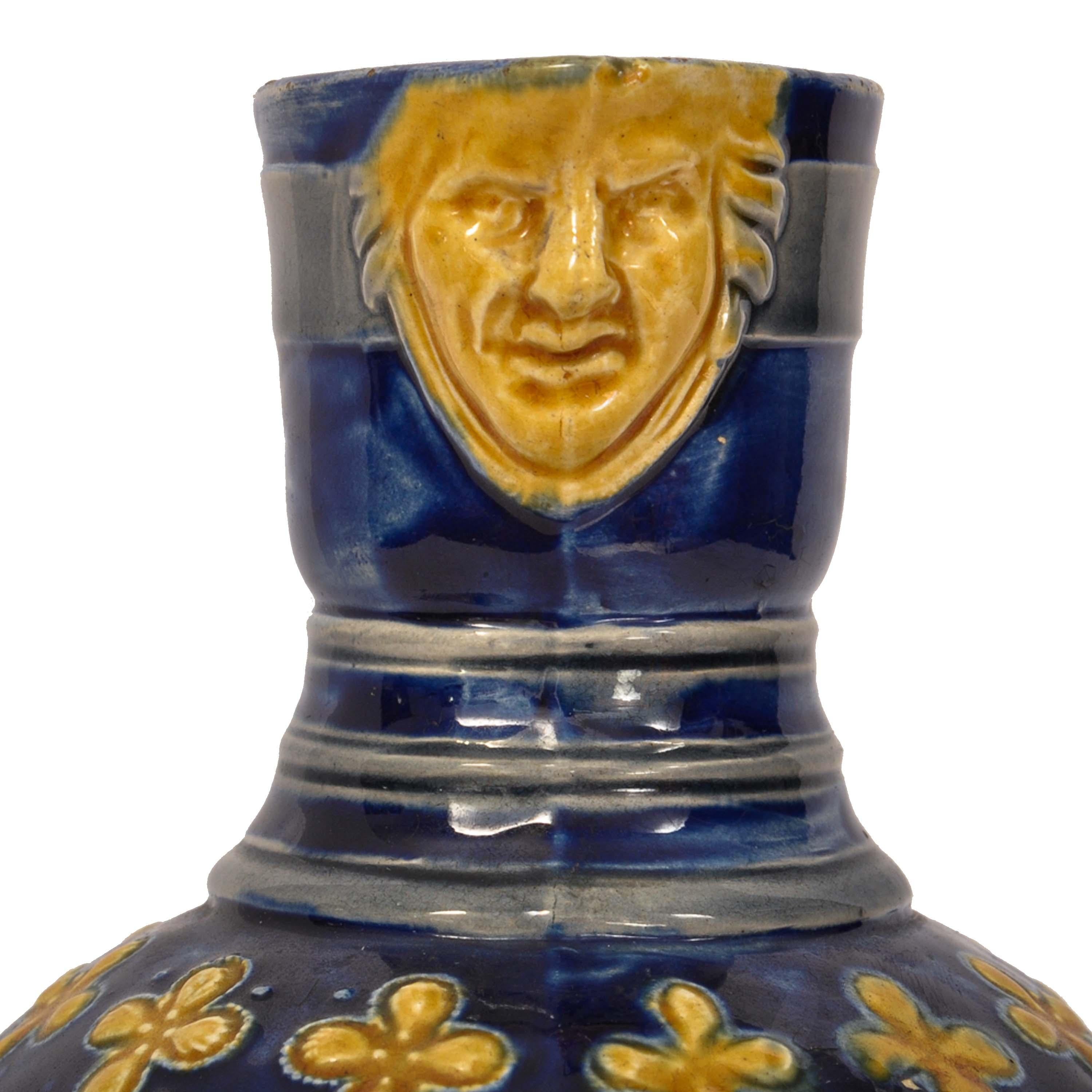 Fin du XIXe siècle Pichet à bière anglais ancien Minton Majolica Pottery Blue Pottery 1870 en vente