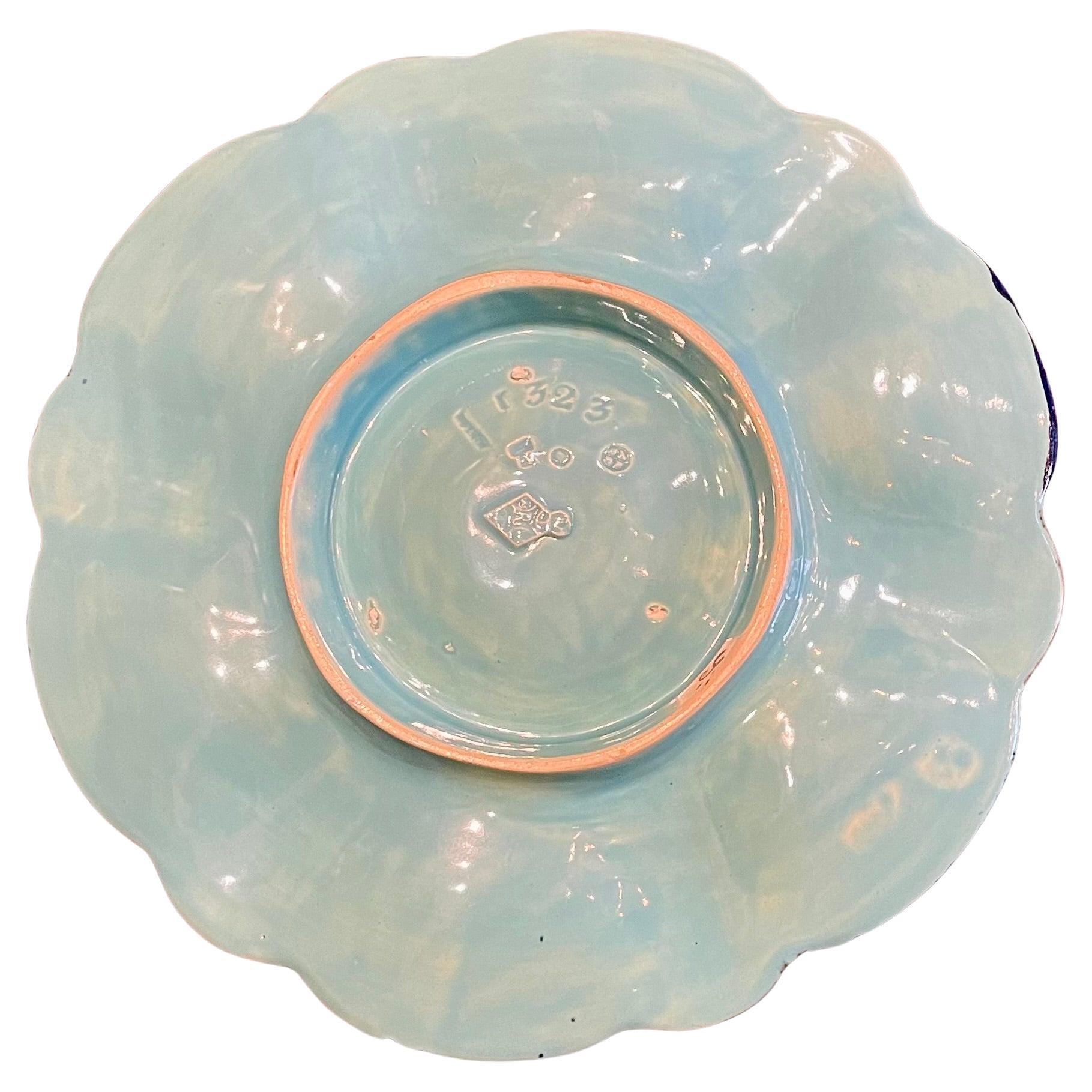 19th Century Antique English Minton Majolica Cobalt Blue Porcelain Oyster Plate, Circa 1875. For Sale