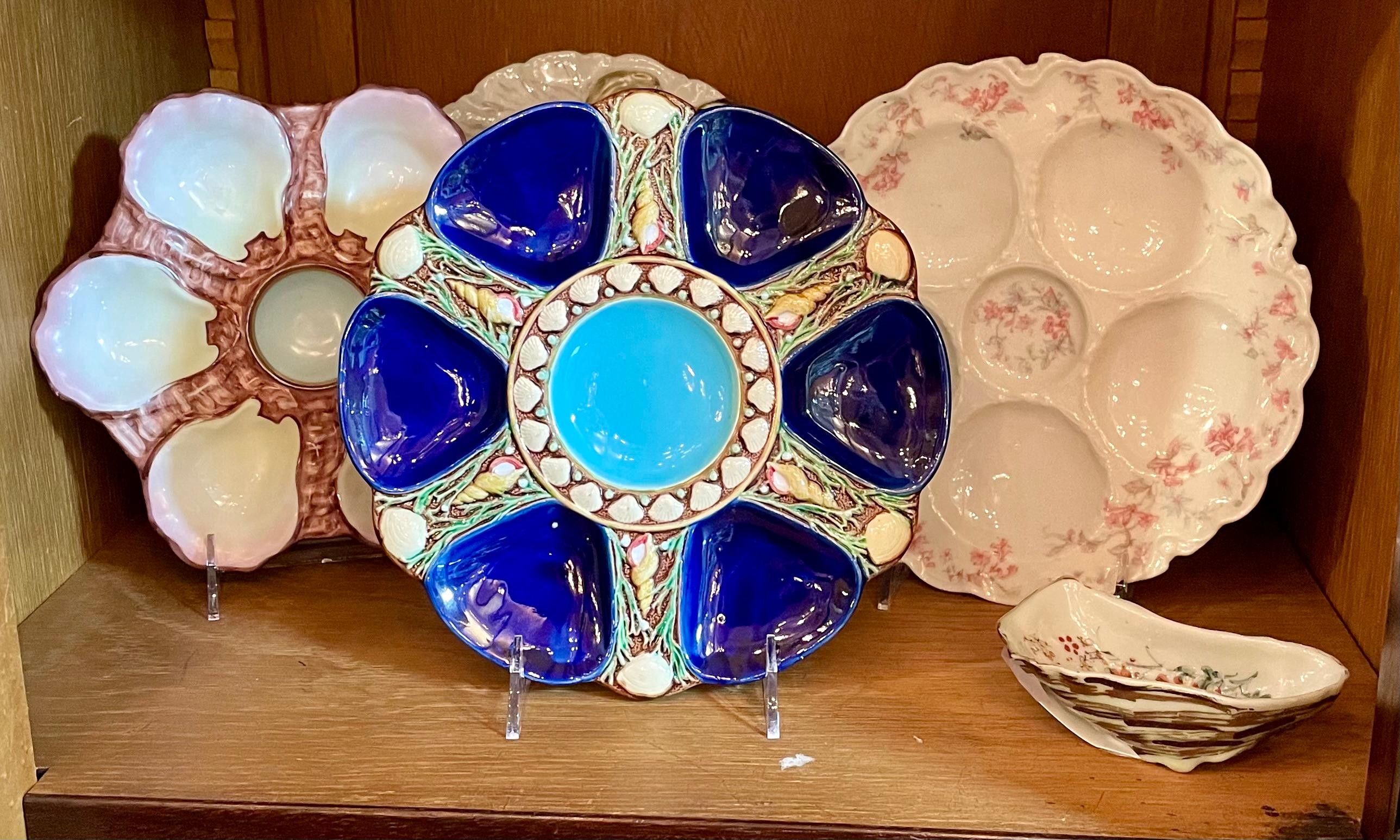 Antique English Minton Majolica Cobalt Blue Porcelain Oyster Plate, Circa 1875. For Sale 2