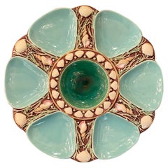 Antique English Minton Majolica Porcelain Blue & Green Oyster Plate, Circa 1865.