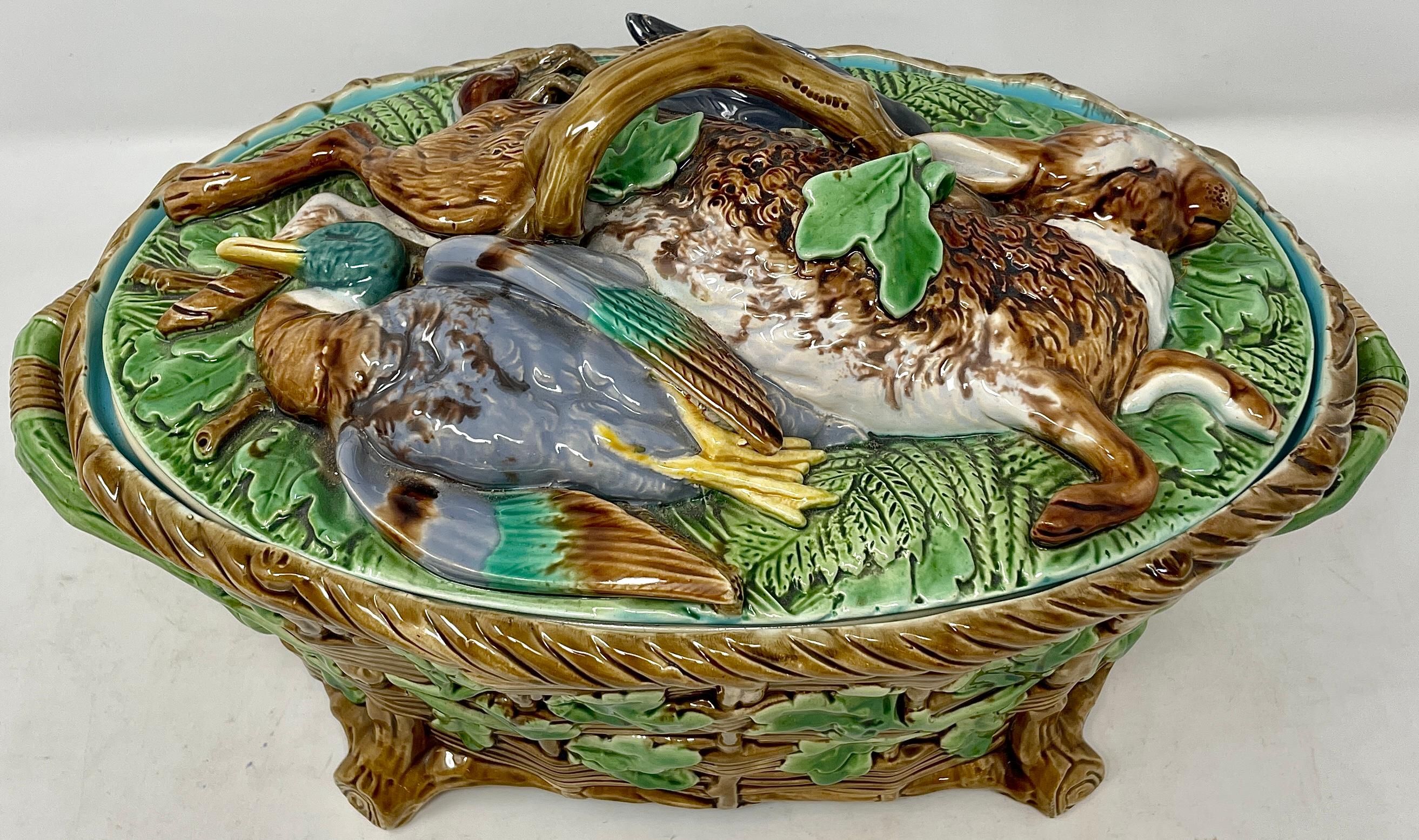 Antique English Minton Majolica Porcelain Figural Duck & Rabbit Tureen, Ca. 1890 In Good Condition In New Orleans, LA