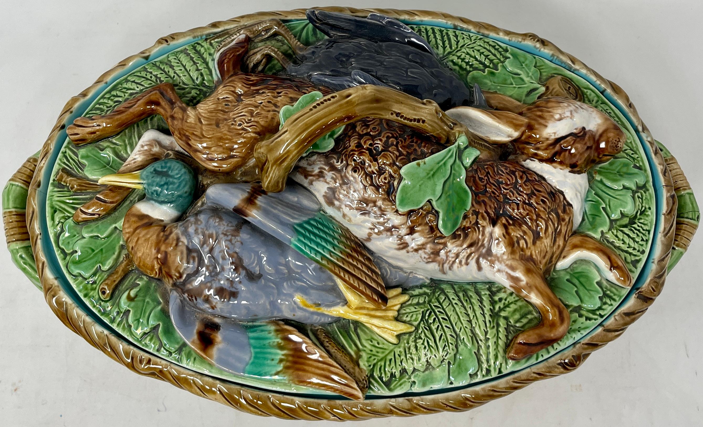 19th Century Antique English Minton Majolica Porcelain Figural Duck & Rabbit Tureen, Ca. 1890