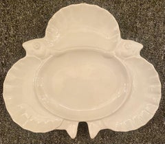 Antique English Minton Majolica Porcelain White Oyster Plate with Fish, Ca. 1870