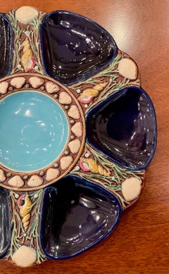 Antique English Minton Majolica Pottery Porcelain Cobalt Oyster Plate Circa 1865