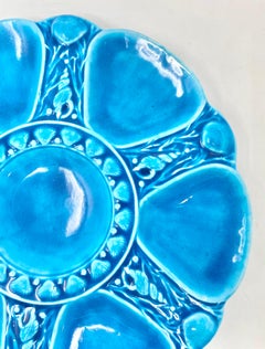 Antique English Minton Majolica Turquoise Glazed Porcelain Oyster Plate Ca. 1865