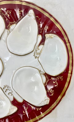 Antique English Minton Porcelain Hand-Painted Red & Gold Oyster Plate Circa 1900
