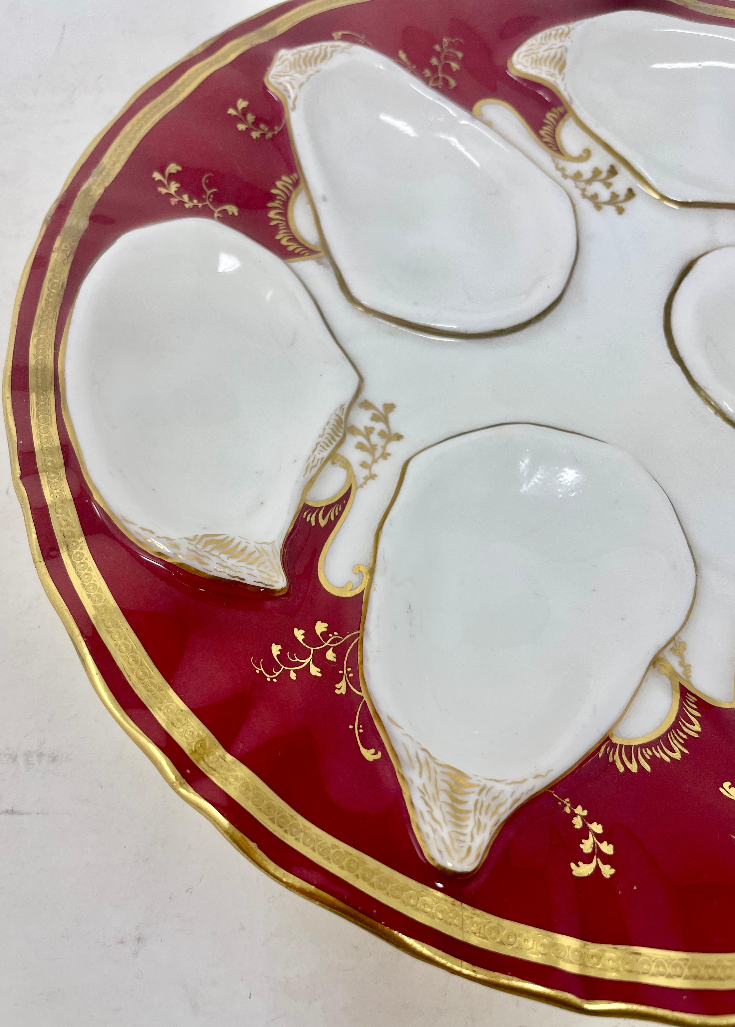 Antique English Minton Porcelain Hand-Painted Red & Gold Oyster Plate Circa 1900 In Good Condition In New Orleans, LA