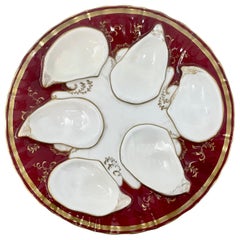 Antique English Minton Porcelain Hand-Painted Red & Gold Oyster Plate Circa 1900