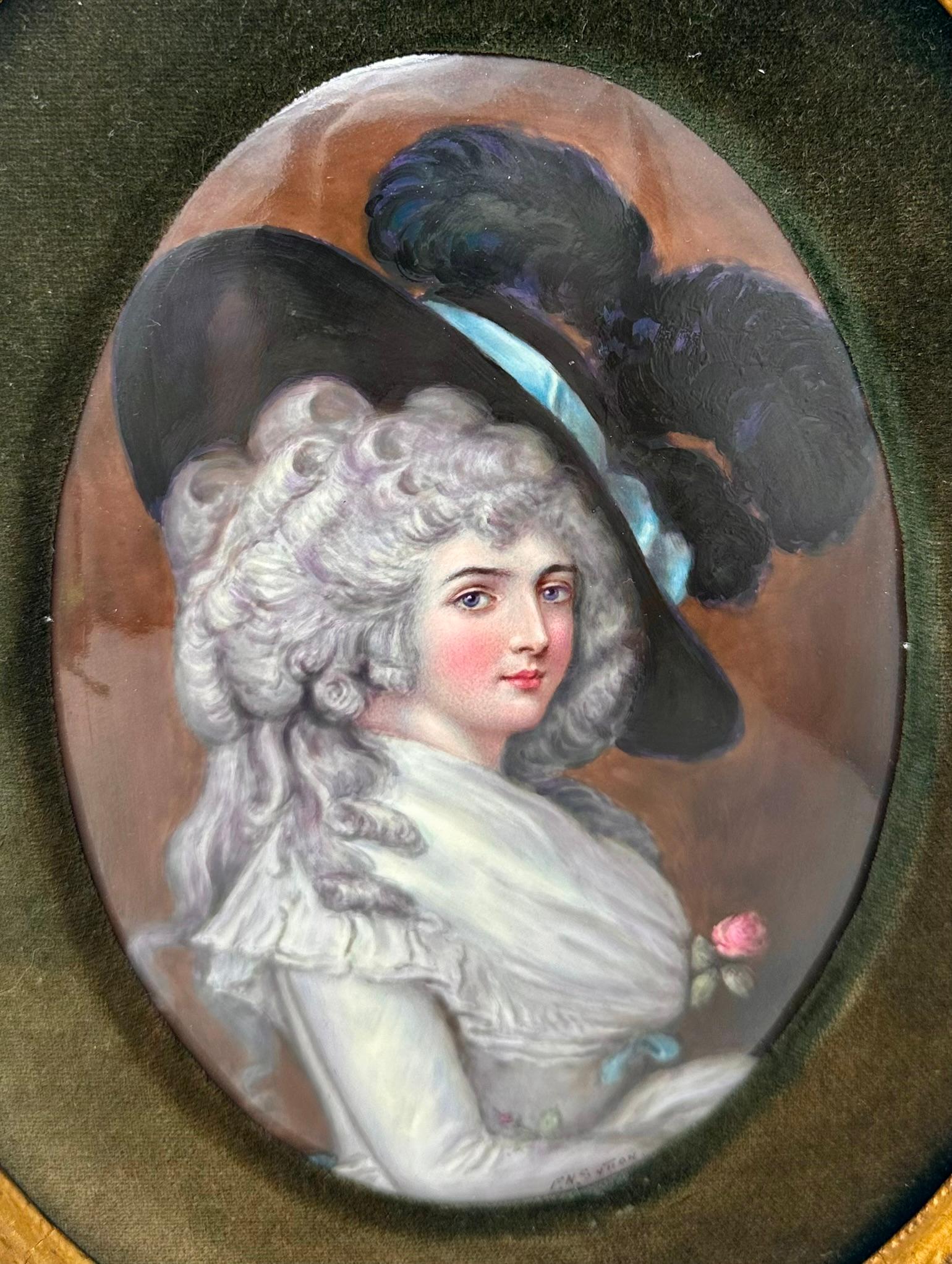 Peinture anglaise ancienne en porcelaine de Minton signée 