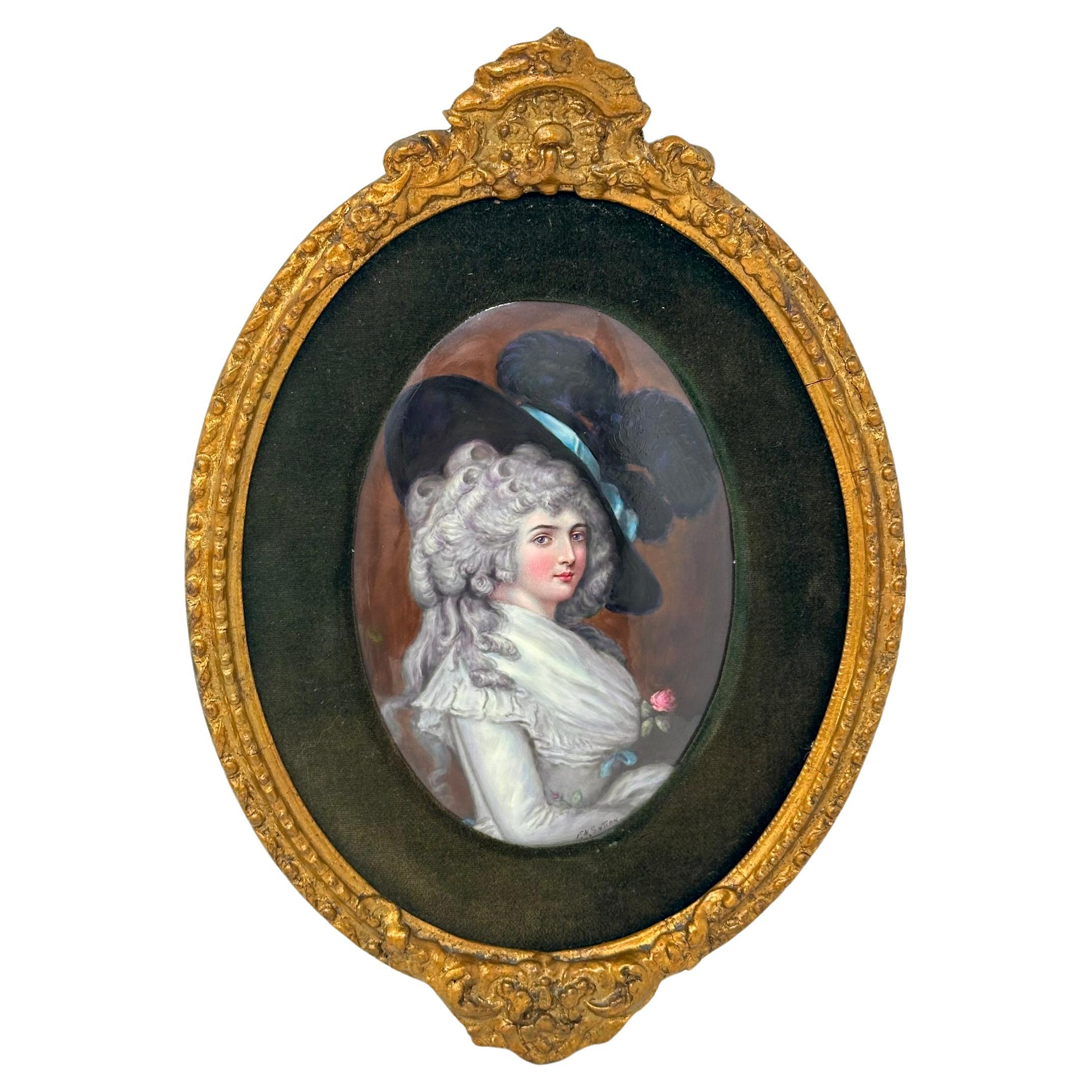 Antiguo cuadro inglés de porcelana Minton en marco firmado F.N. Sutton Circa 1880