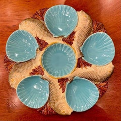 Antique English "Mintons" Majolica Porcelain Fish & Clam Shell Oyster Plate