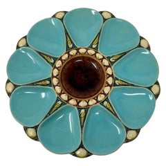 Antique English "Mintons" Majolica Seafoam Green Radial Oyster Plate, Circa 1865