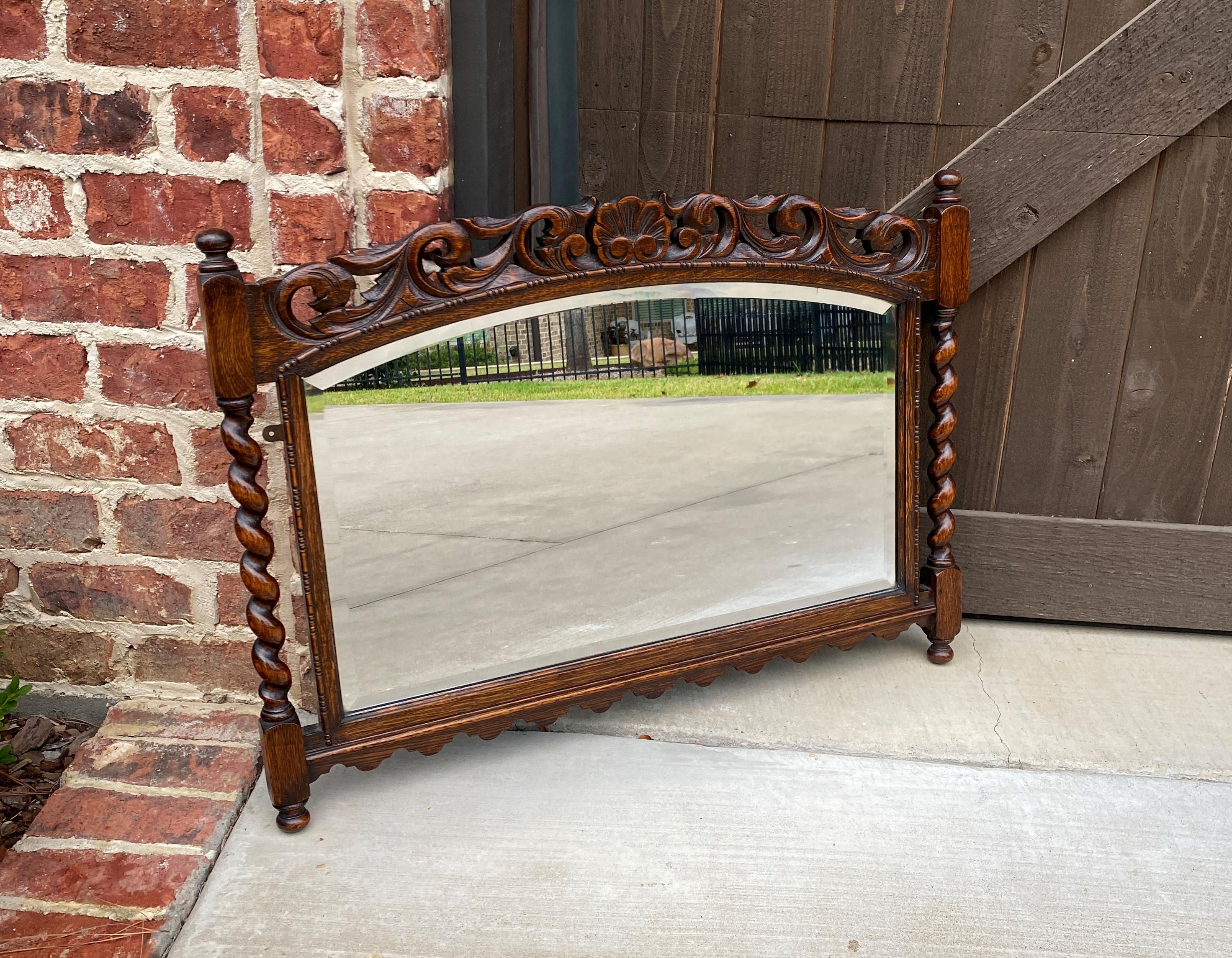 Antique English Mirror Barley Twist Posts Jacobean Oak Beveled Mirror 1930s 4