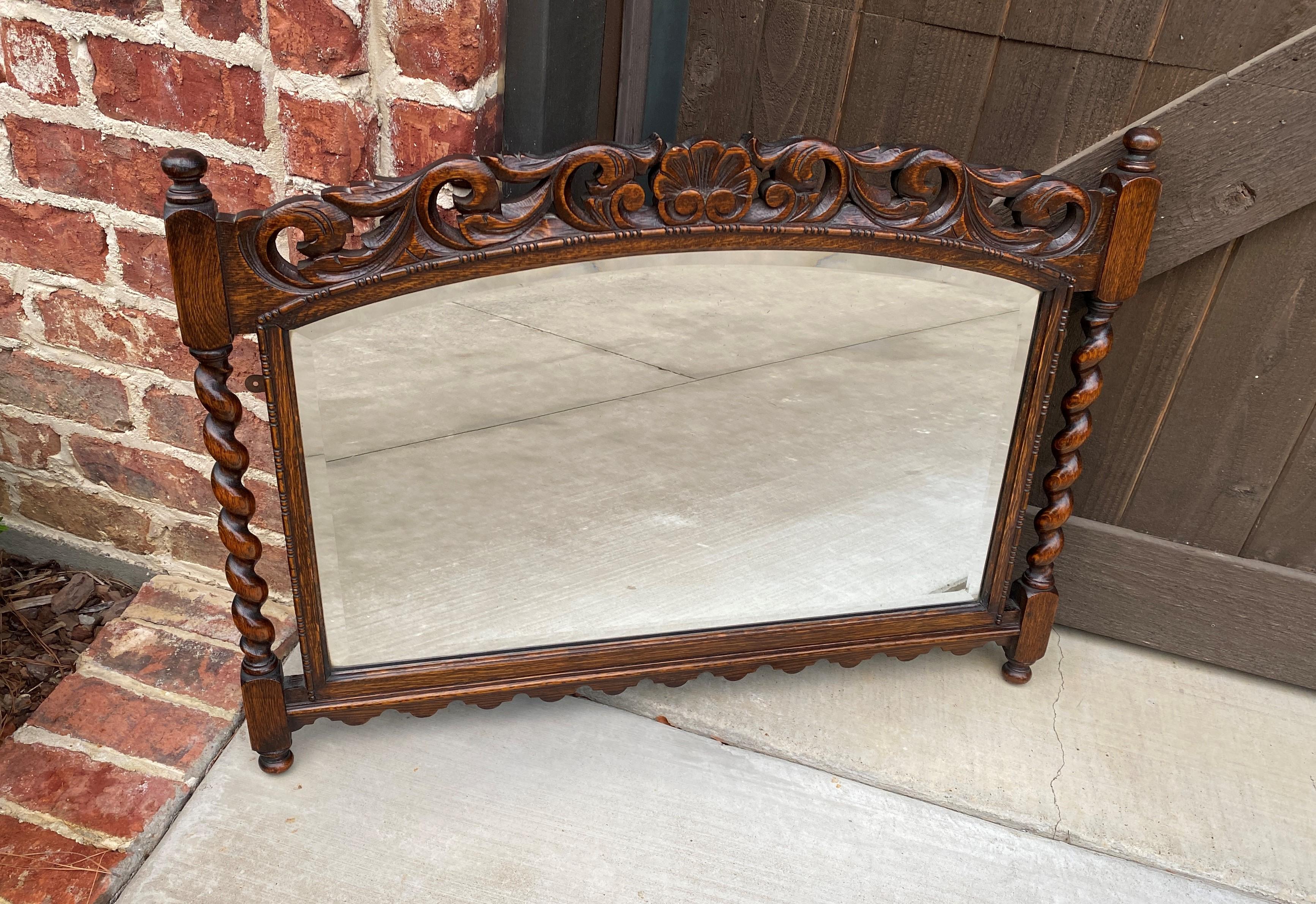 Antique English Mirror Barley Twist Posts Jacobean Oak Beveled Mirror 1930s 6