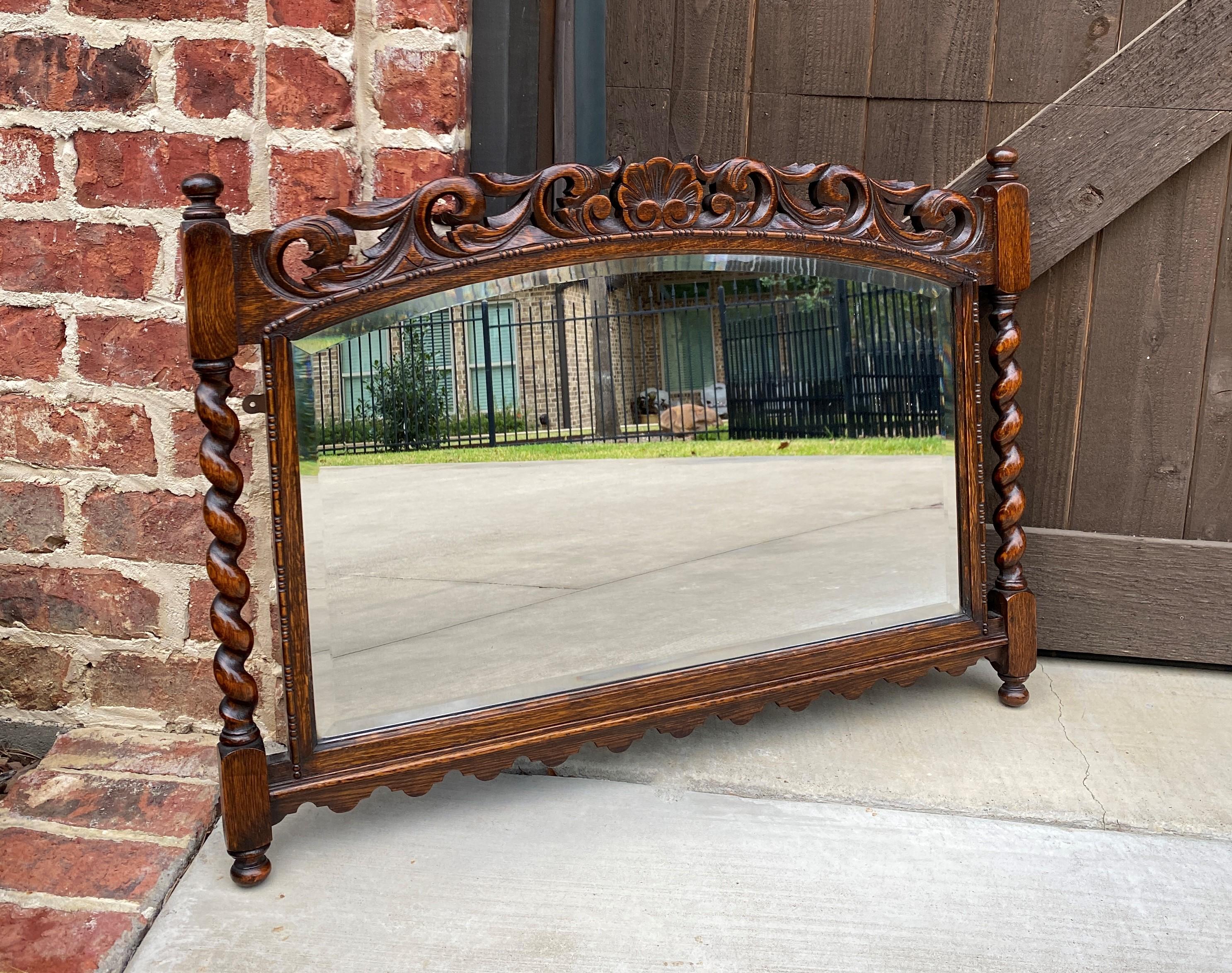 Antique English Mirror Barley Twist Posts Jacobean Oak Beveled Mirror 1930s 8