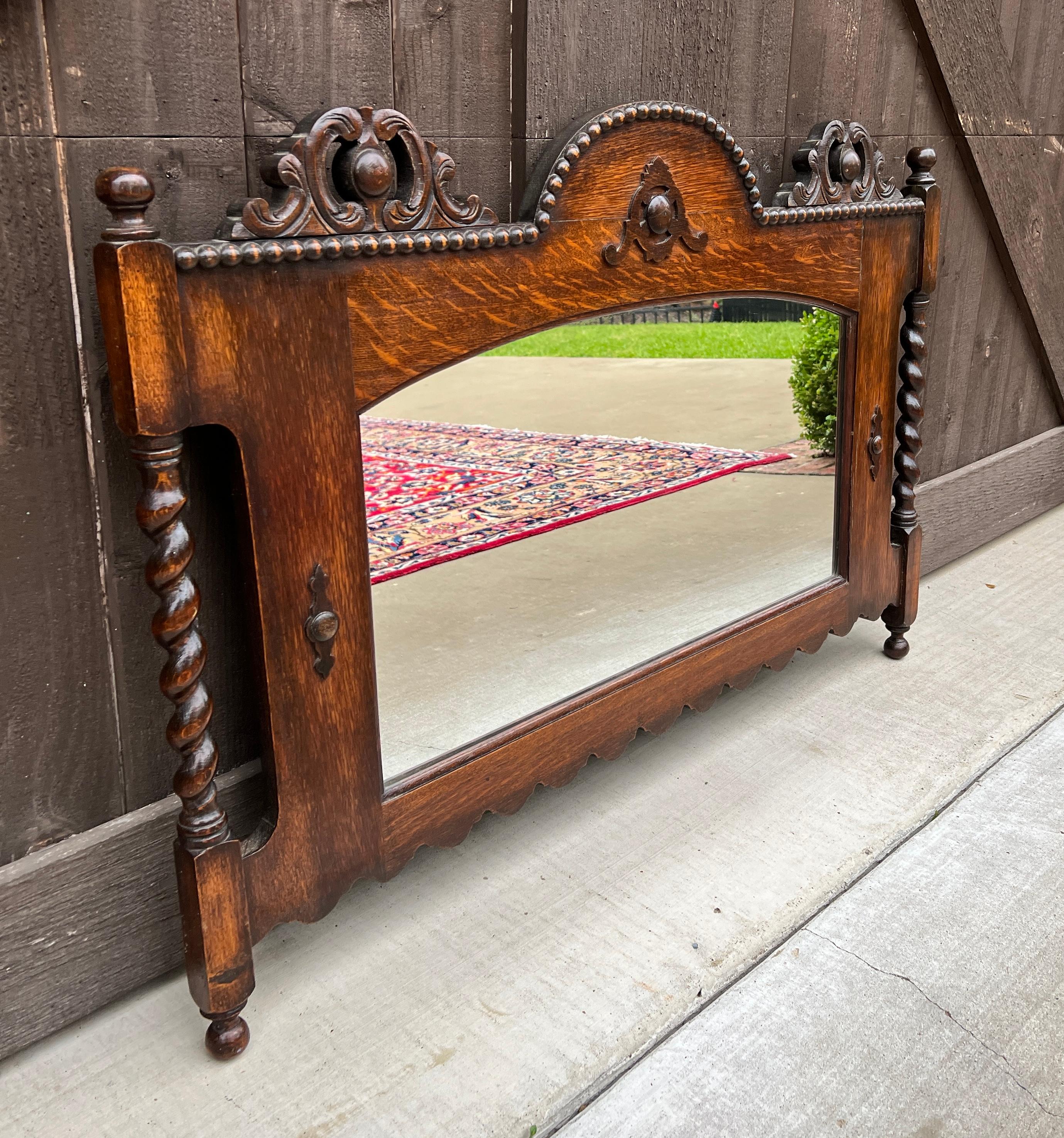 Antique English Mirror Rectangular Barley Twist Post Jacobean Oak 1930's 5
