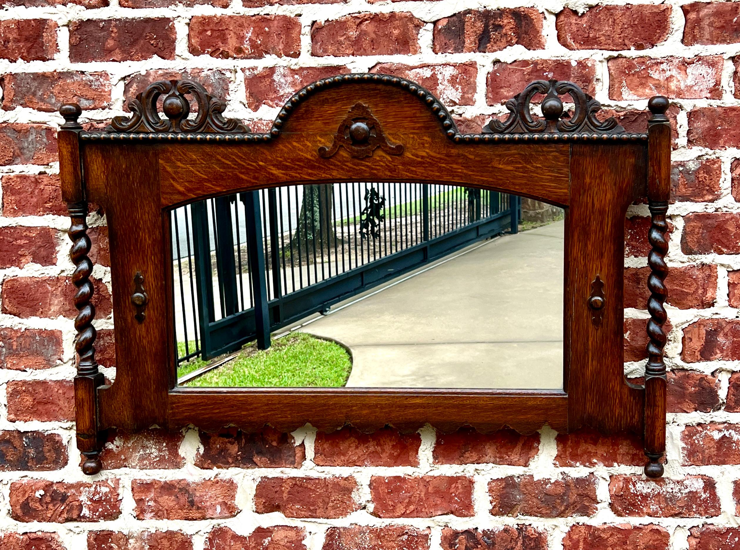 Antique English Mirror Rectangular Barley Twist Post Jacobean Oak 1930's 6