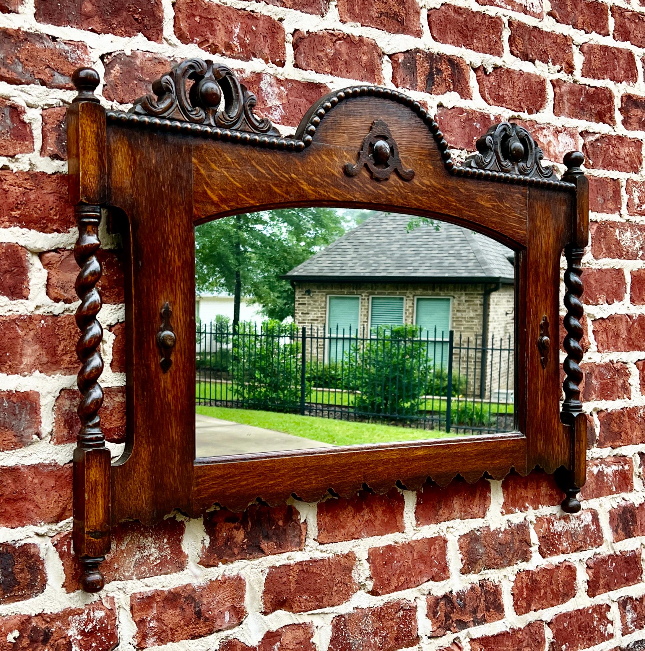 Antique English Mirror Rectangular Barley Twist Post Jacobean Oak 1930's 7