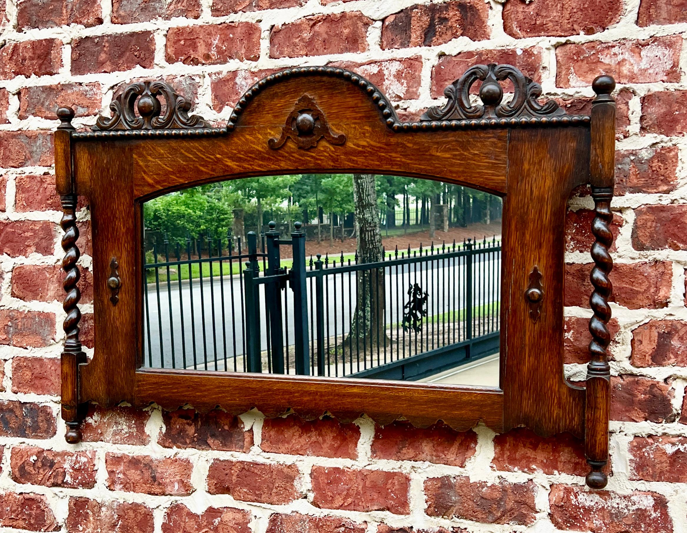 Antique English Mirror Rectangular Barley Twist Post Jacobean Oak 1930's 8