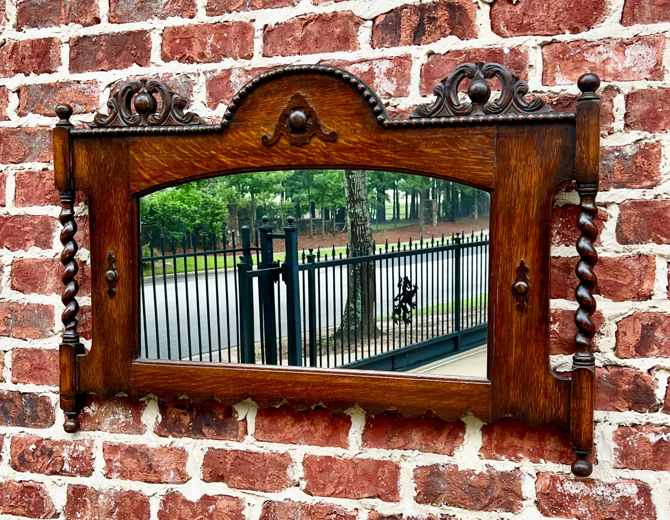 Antique English Mirror Rectangular Barley Twist Post Jacobean Oak 1930's For Sale 8