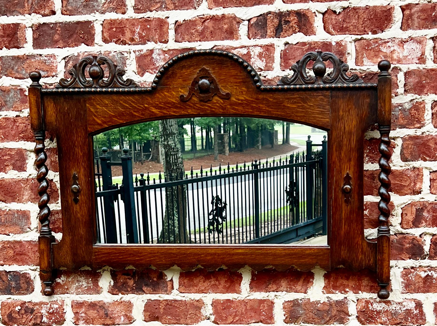 Antique English Mirror Rectangular Barley Twist Post Jacobean Oak 1930's 9