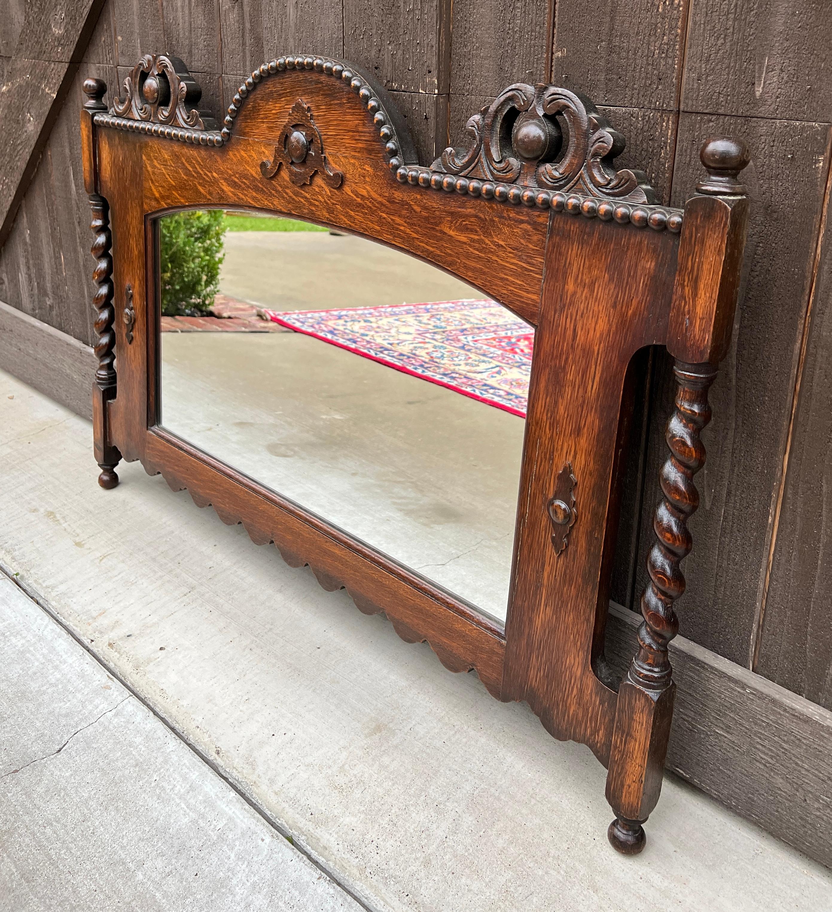 Antique English Mirror Rectangular Barley Twist Post Jacobean Oak 1930's For Sale 10