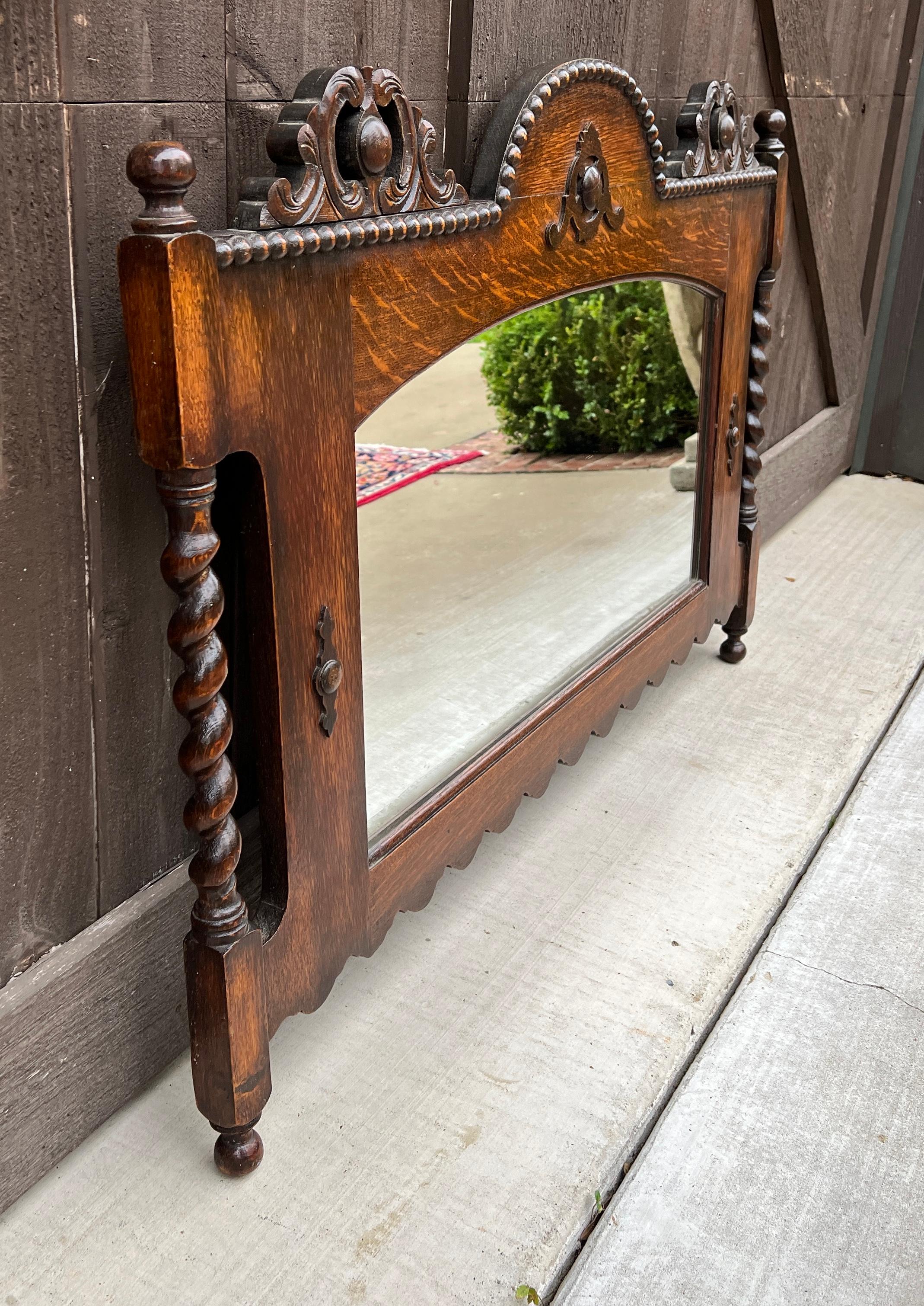 Antique English Mirror Rectangular Barley Twist Post Jacobean Oak 1930's 11