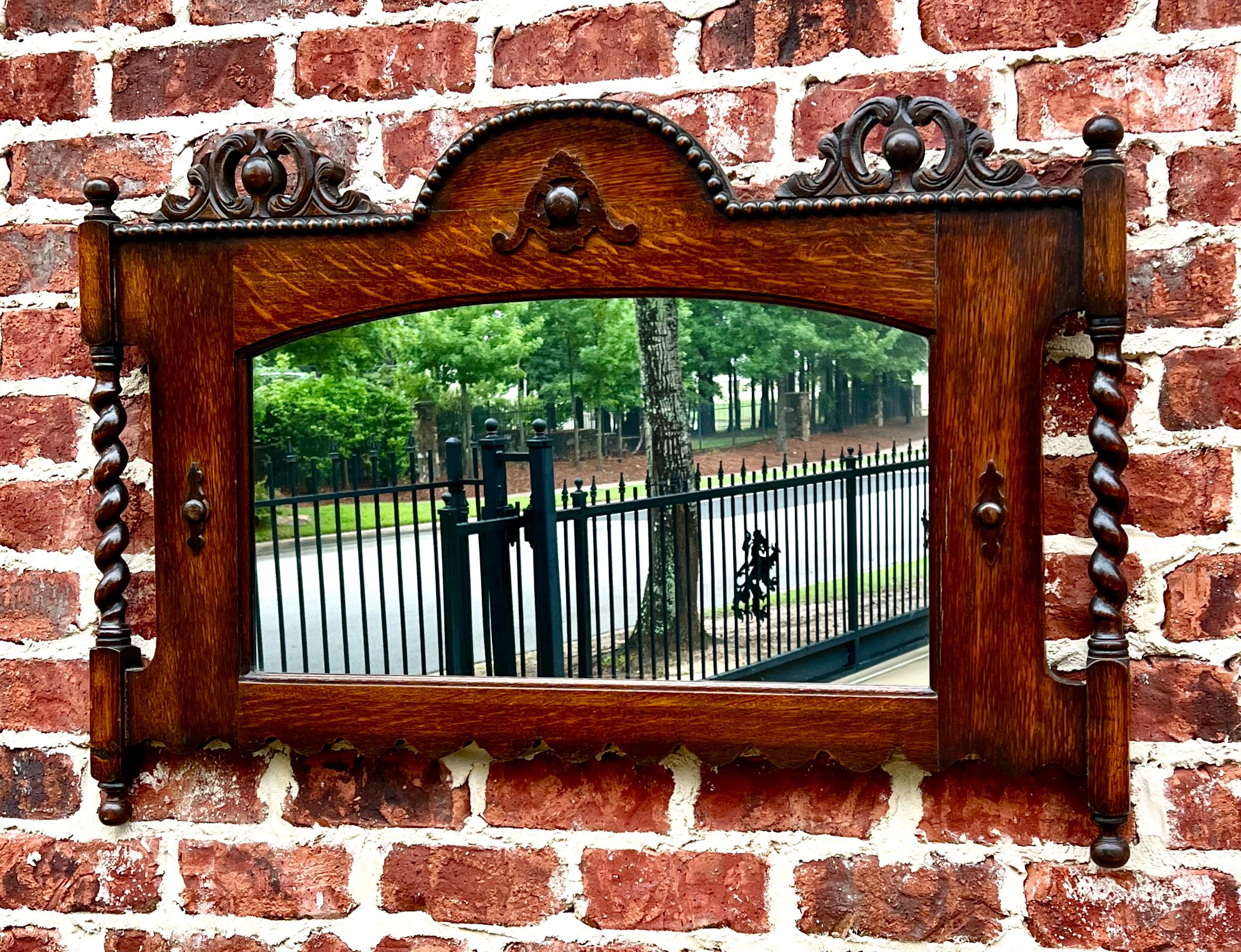 Antique English Mirror Rectangular Barley Twist Post Jacobean Oak 1930's In Good Condition For Sale In Tyler, TX