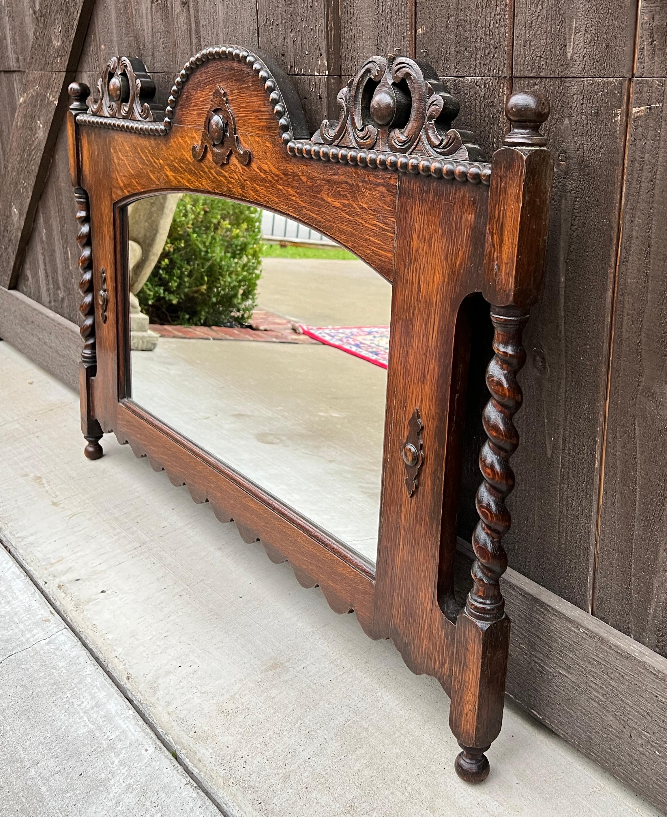 Mid-20th Century Antique English Mirror Rectangular Barley Twist Post Jacobean Oak 1930's For Sale