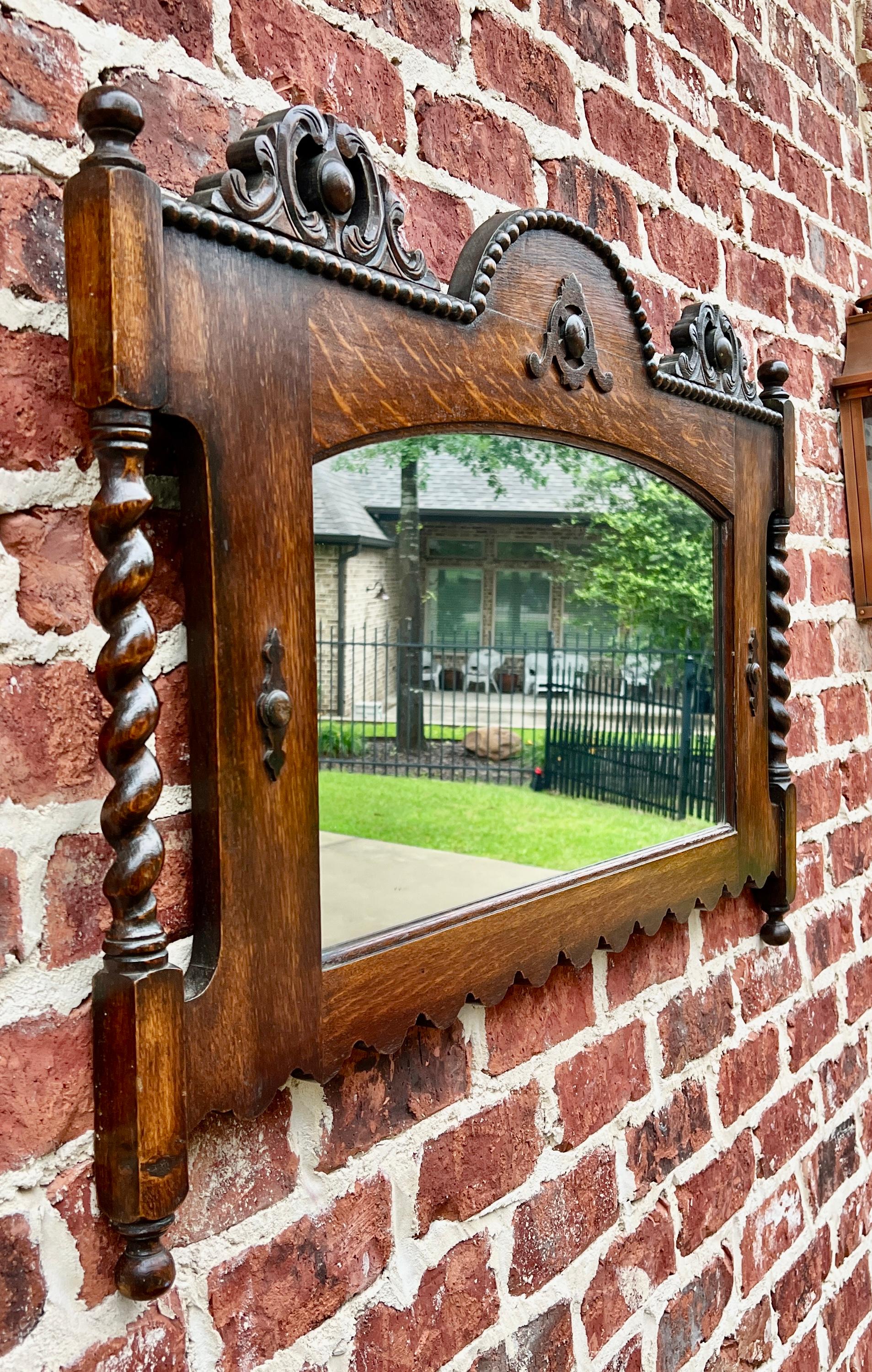 Antique English Mirror Rectangular Barley Twist Post Jacobean Oak 1930's 1