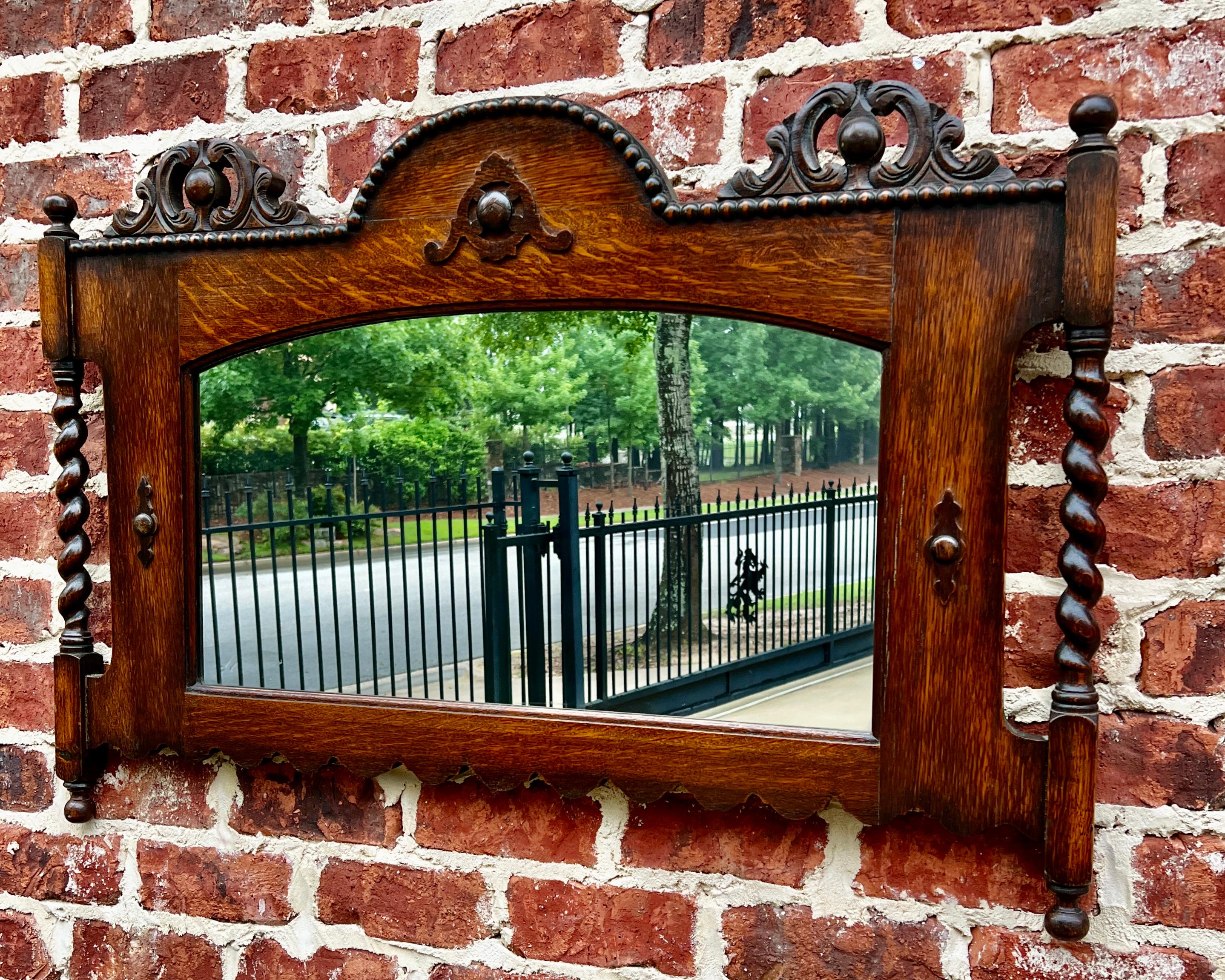 Antique English Mirror Rectangular Barley Twist Post Jacobean Oak 1930's 2