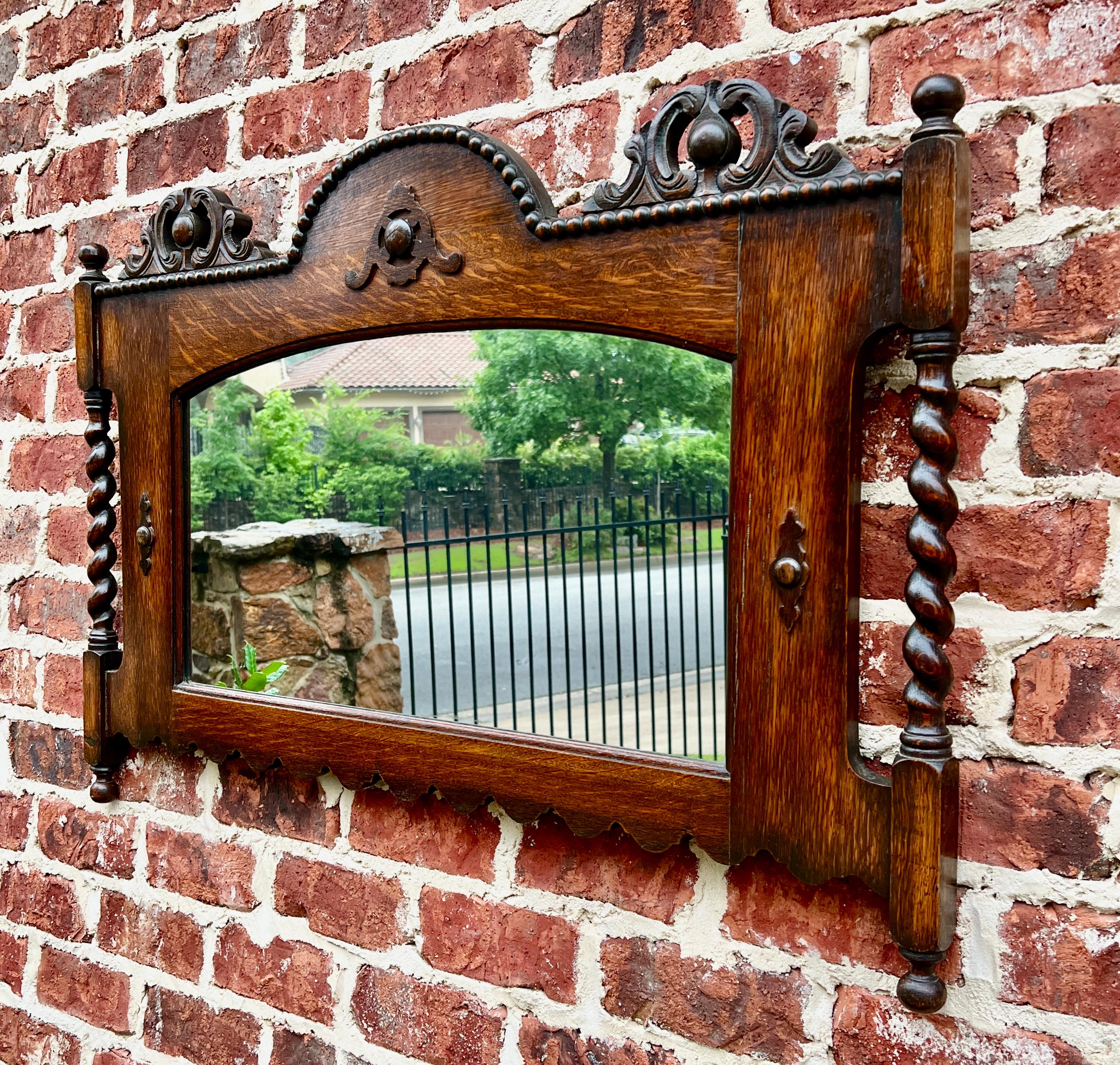 Antique English Mirror Rectangular Barley Twist Post Jacobean Oak 1930's 4
