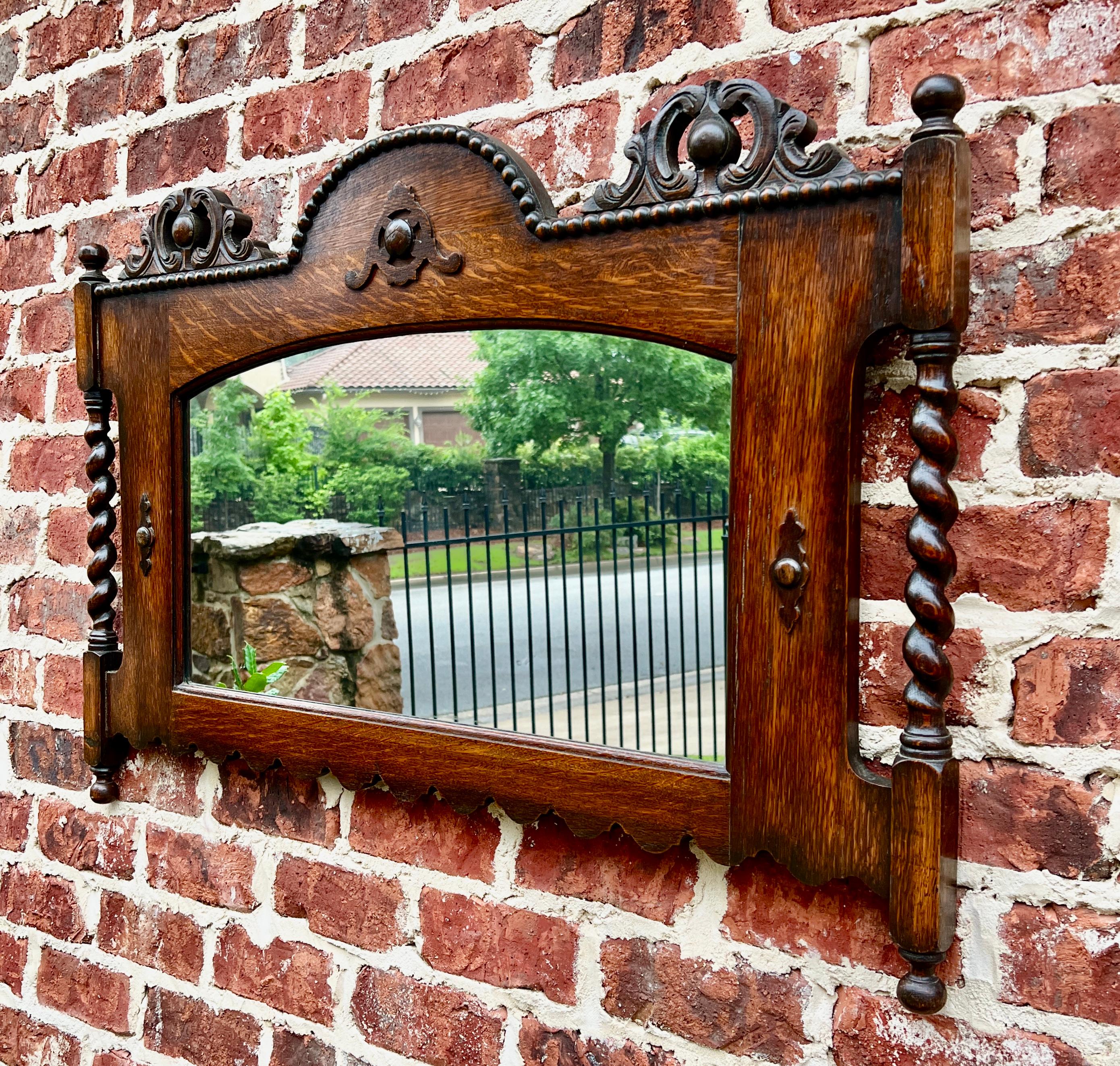 Antique English Mirror Rectangular Barley Twist Post Jacobean Oak 1930's For Sale 4