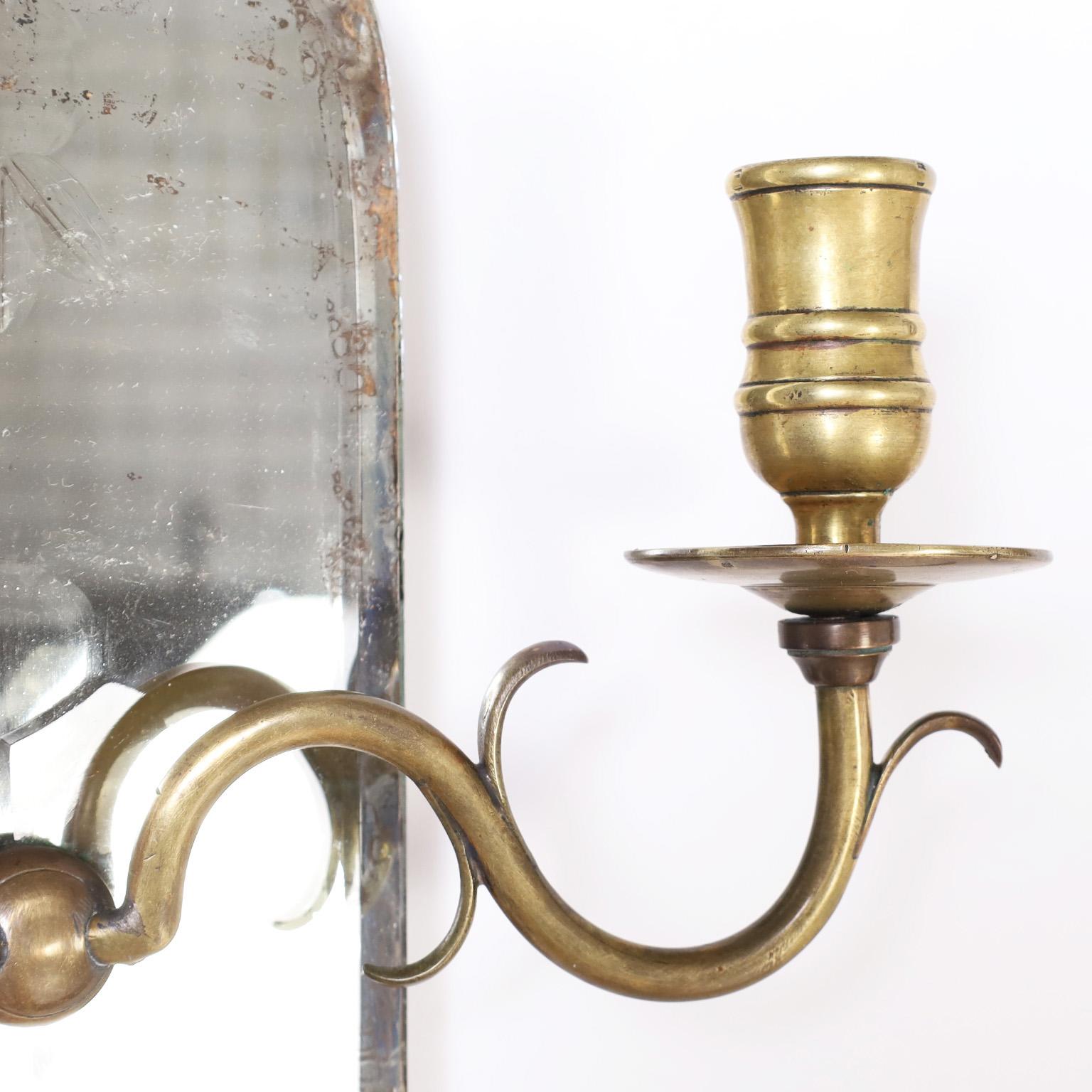 William IV Antique English Mirrored Two Light Wall Sconces For Sale