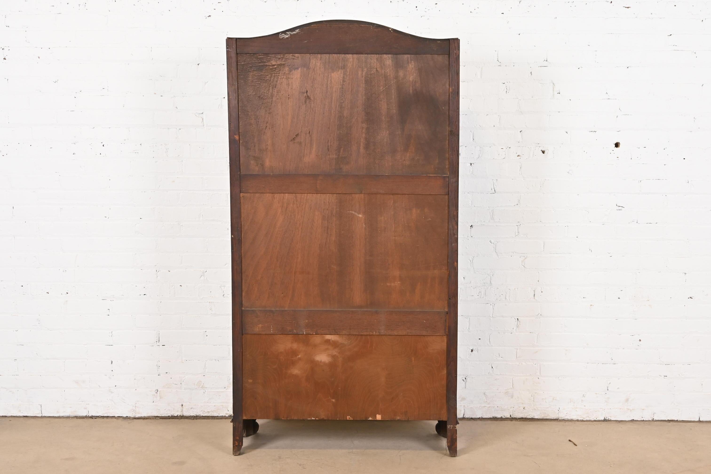 Antique English Mission Oak Arts & Crafts Bookcase W/ Stained Leaded Glass Doors 7