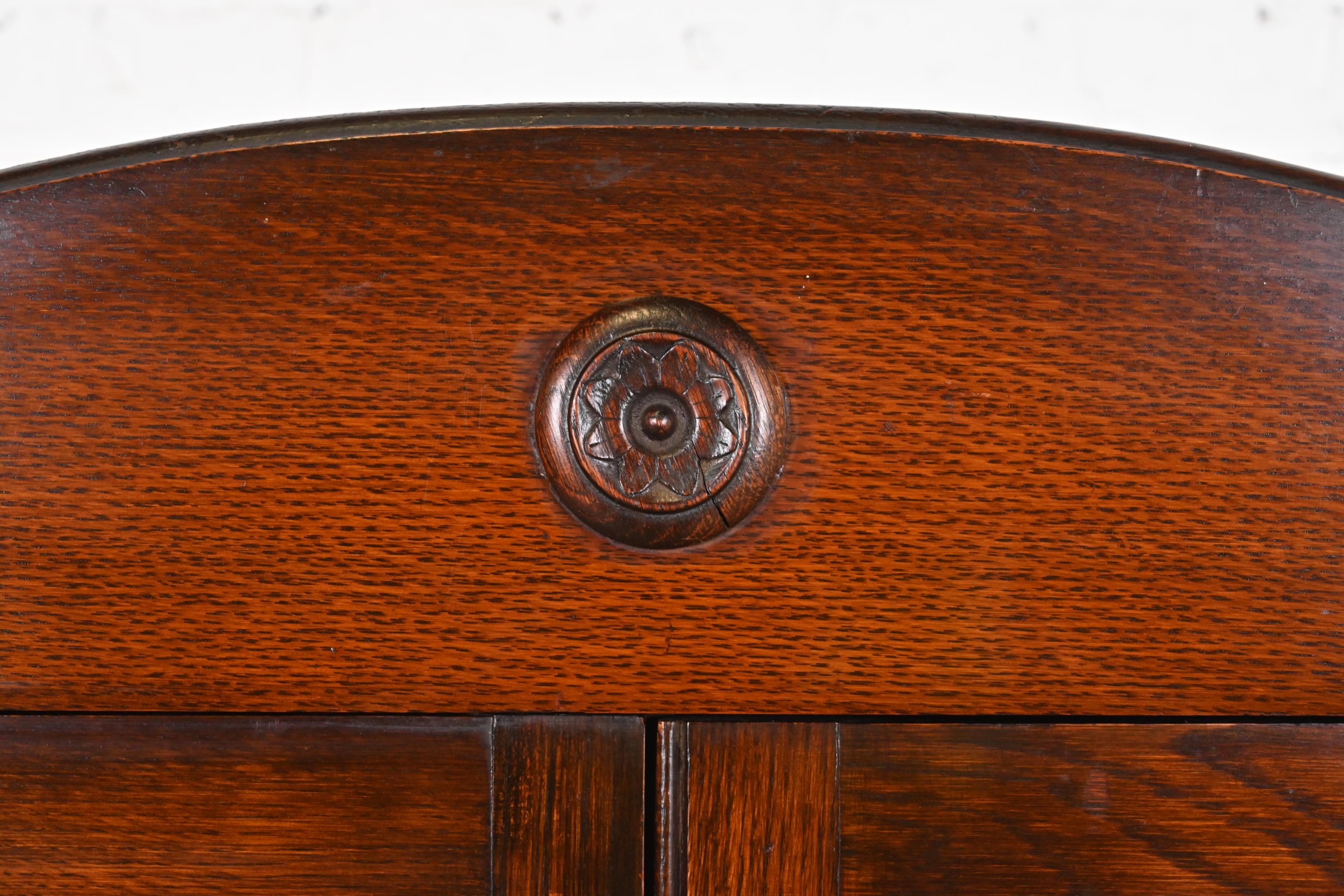 Antique English Mission Oak Arts & Crafts Bookcase W/ Stained Leaded Glass Doors 2