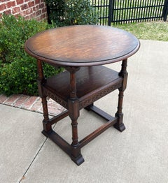 Antique English Monk's Chair Bench Oak Converts to Folding Table Round 19th C