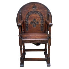 Antique English Monk's Chair Bench Oak Converts to Folding Table Round 19th C