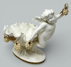 Antique English Moore Brothers Porcelain Cream Gilt Cherub Cacti Centerpiece 19C
