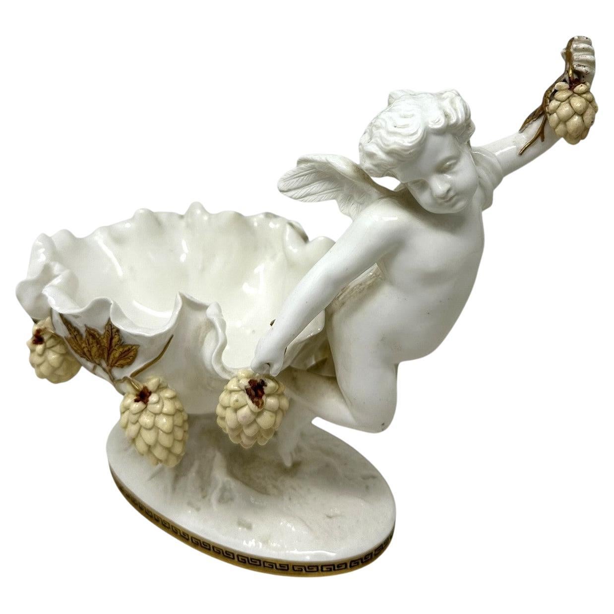 Antique English Moore Brothers Porcelain Cream Gilt Cherub Cacti Centerpiece 19C For Sale