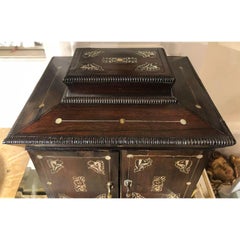 Antique English Mother of Pearl Inlaid Table Cabinet Jewelry Box with Lap Desk