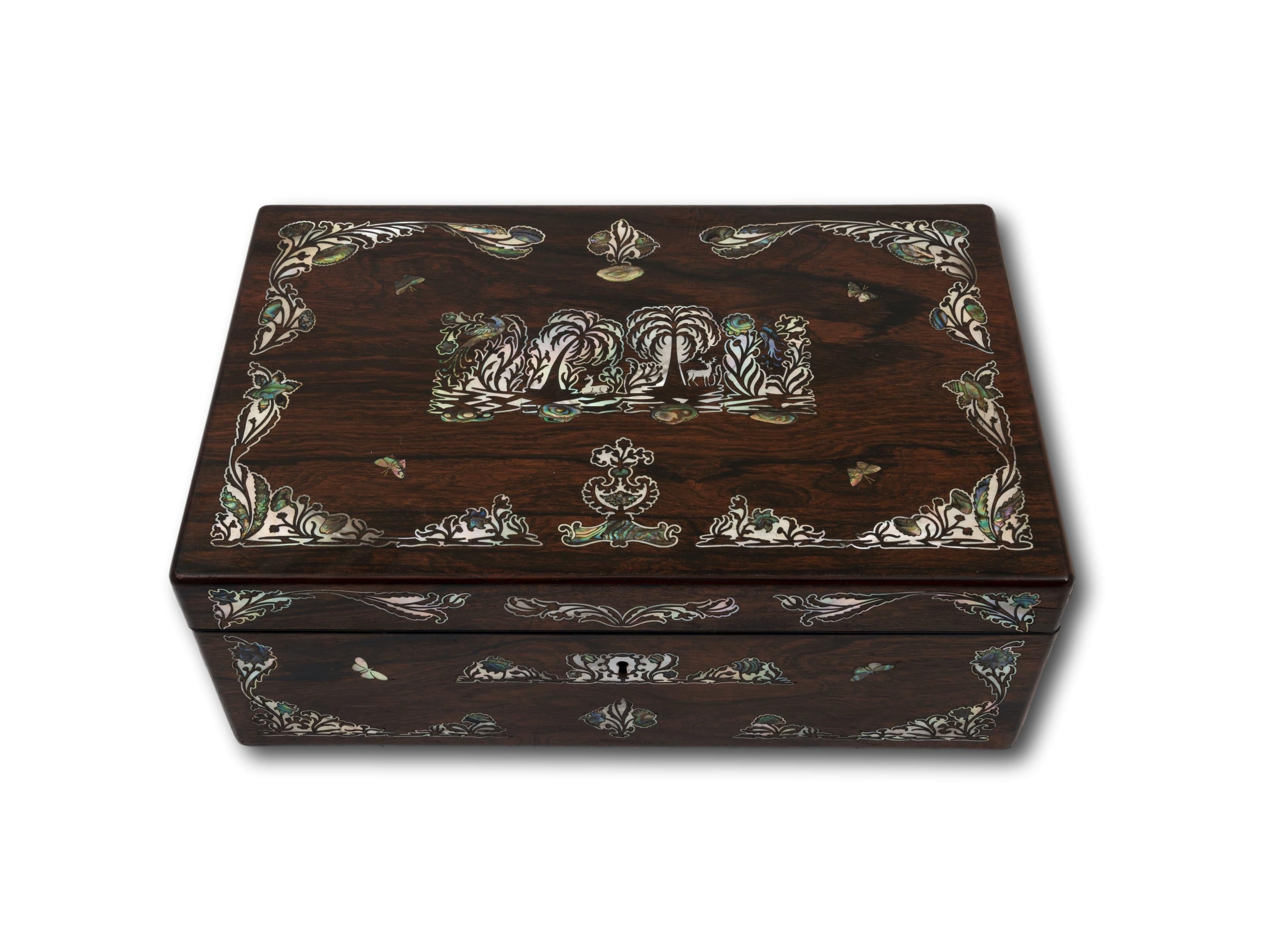 Antique English Mother of Pearl & Rosewood Writing Box Hausburg  In Good Condition For Sale In Northampton, GB